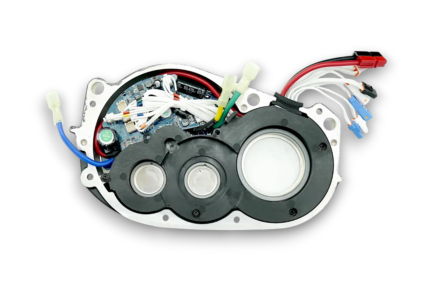 Bafang Ultra M620 / G510 controller internal view – circuit board, capacitors and gearbox – Hi Power Cycles
